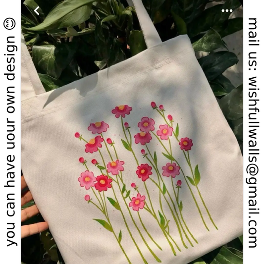 Hand-Painted Floral Canvas Tote Bag – Eco-Friendly & Stylish