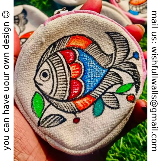 Handcrafted Madhubani Art Coin Purse – Ethnic Canvas Pouch
